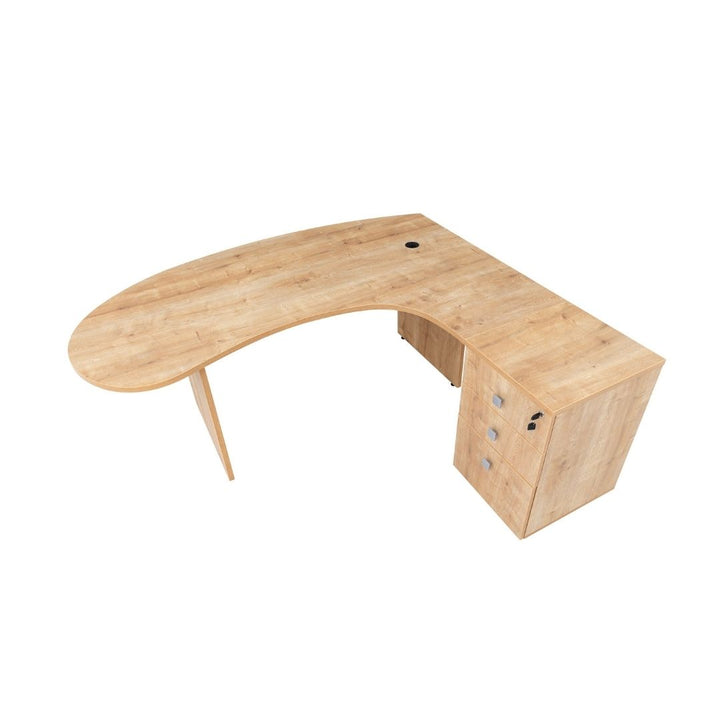 Winkelschreibtisch "Gela", Holzfuss, Saphir Eiche Dekor, 180 x120 x74 cm, inkl. Beistellcontainer, rechts gewinkelt