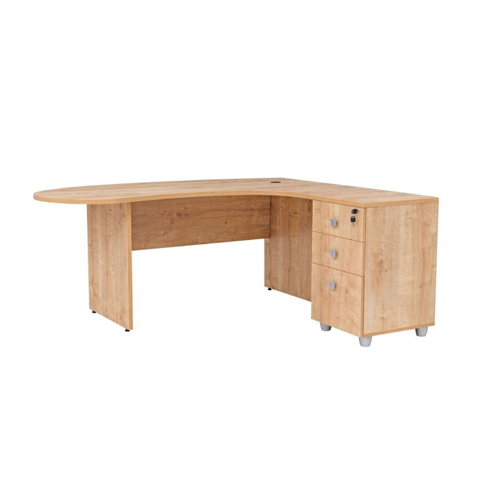 Winkelschreibtisch "Gela", Holzfuss, Saphir Eiche Dekor, 180 x120 x74 cm, inkl. Beistellcontainer, rechts gewinkelt