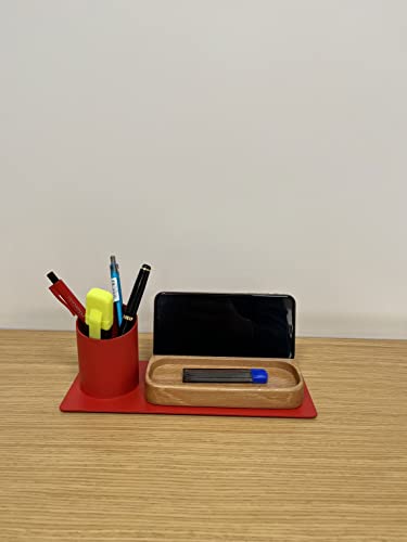 Desk Organizer Stifthalter, Telefonständer (10x10x25 cm, Rot)