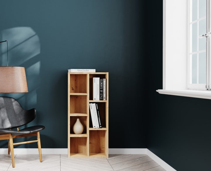 Bücherregal mit 7 Fächern, Saphir Eiche Dekor, 49,5x24x106 cm