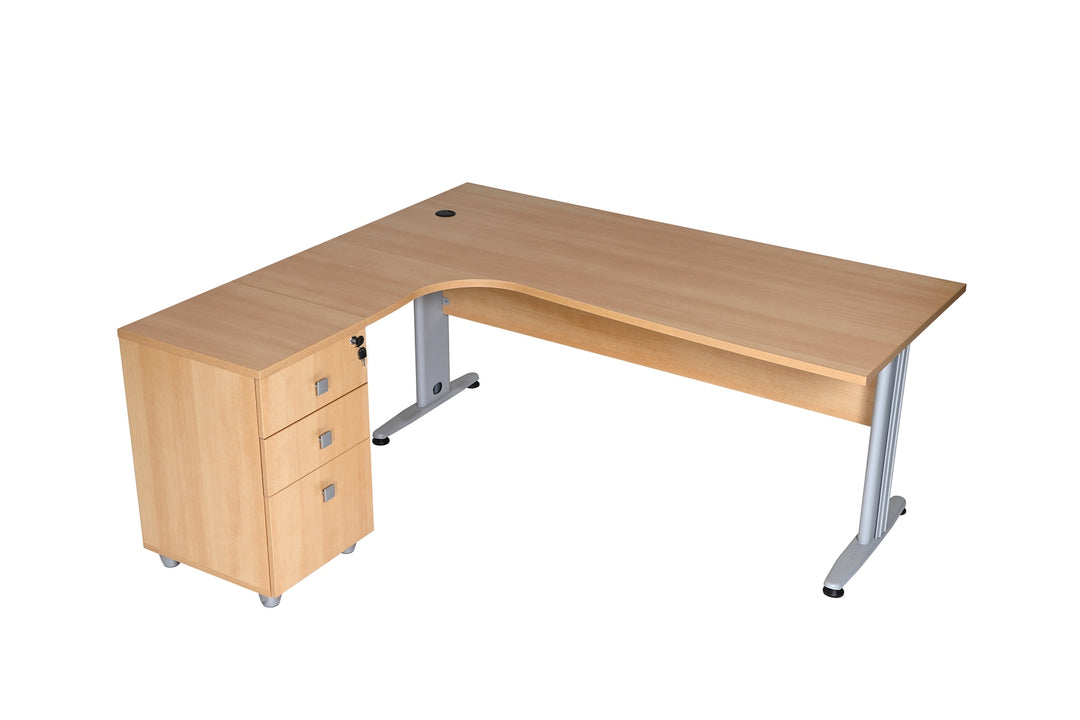 Winkelschreibtisch Dona, Buche Dekor, 180 cm x 120 cm x 74 cm, inkl. Beistellcontainer,  links gewinkelt