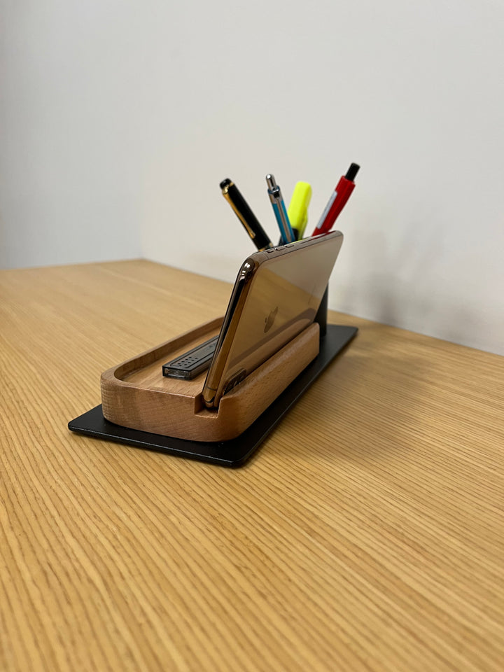 Desk Organizer Stifthalter, Telefonständer (10x10x25 cm, Schwarz)