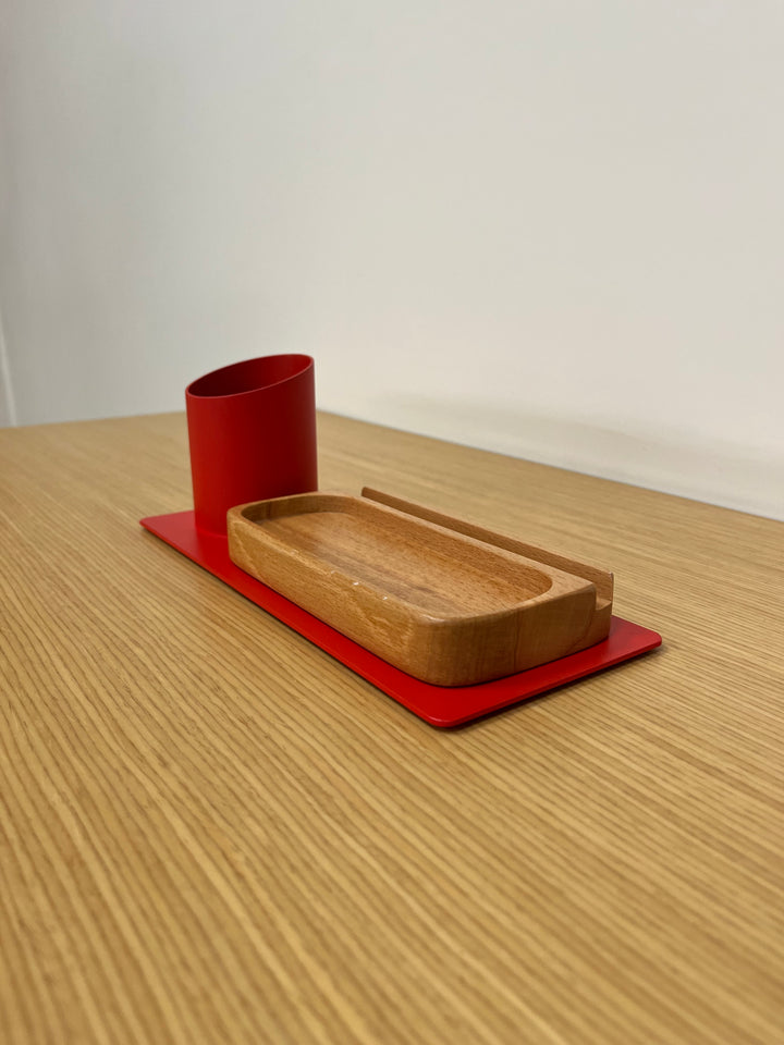 Desk Organizer Stifthalter, Telefonständer (10x10x25 cm, Rot)