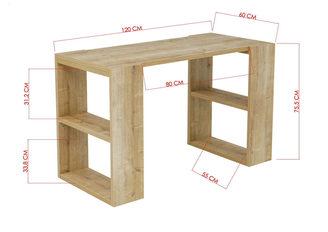 Schreibtisch Note, inkl. Regale, 120x60x75 cm, Saphir Eiche Dekor