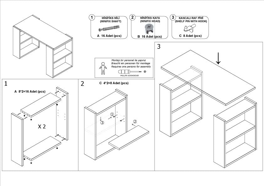 Schreibtisch Note, inkl. Regale, 120x60x75 cm, Saphir Eiche Dekor