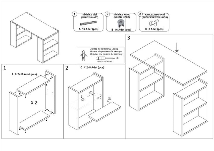 Schreibtisch Note, inkl. Regale, 120x60x75 cm, grau Dekor