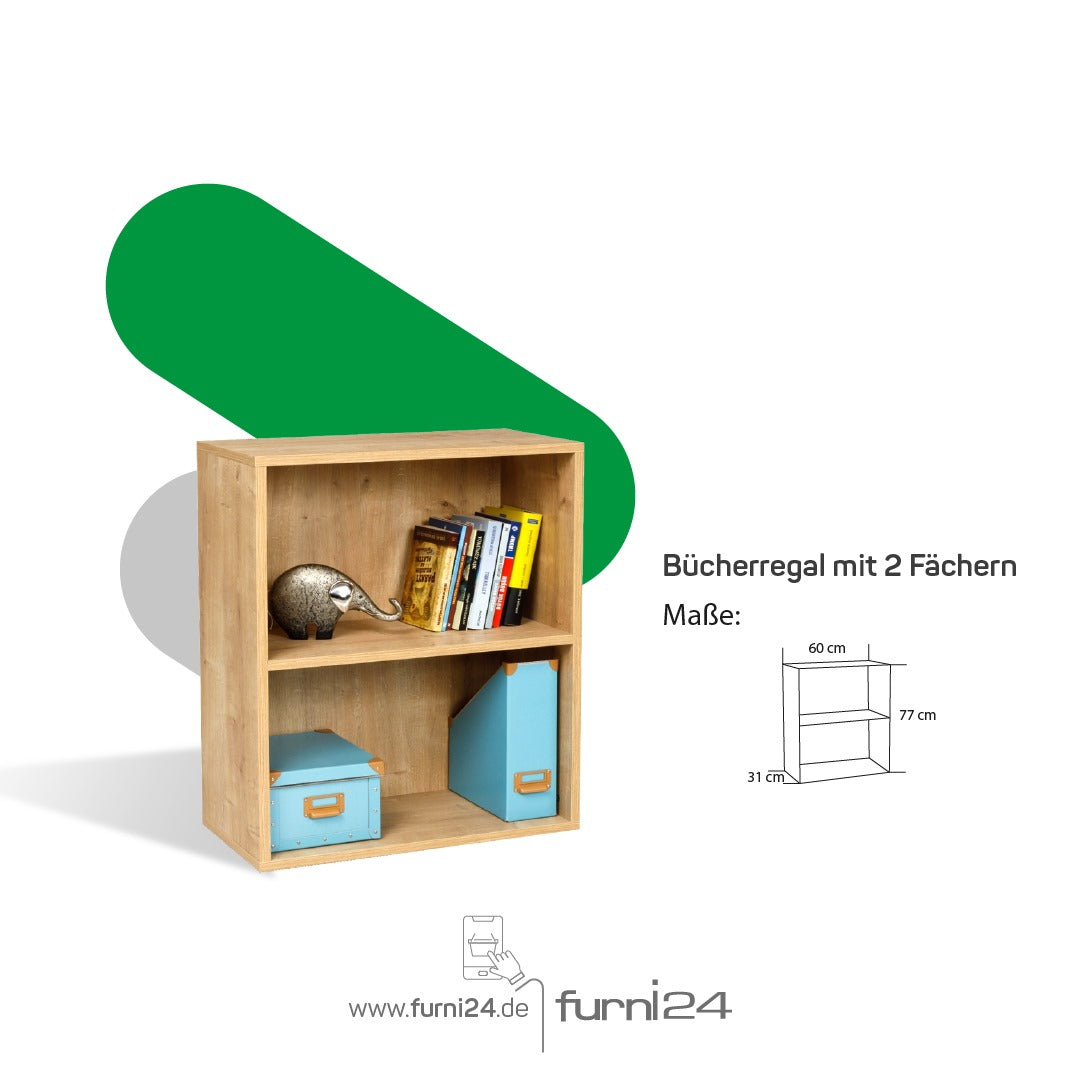Breites Bücherregal mit 2 Fächern, Saphir Eiche Dekor, 60x31x77 cm