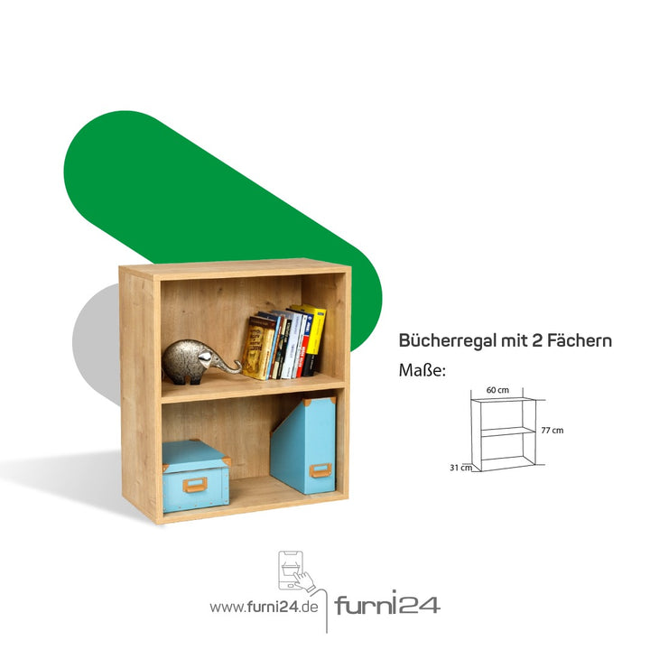 Breites Bücherregal mit 2 Fächern, Saphir Eiche Dekor, 60x31x77 cm