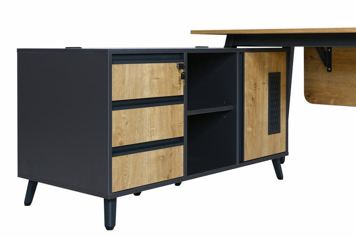 Schreibtisch Shift, 160 cm, inkl. Anbau rechts o. links montierbar, Saphir Eiche Dekor/Anthrazit
