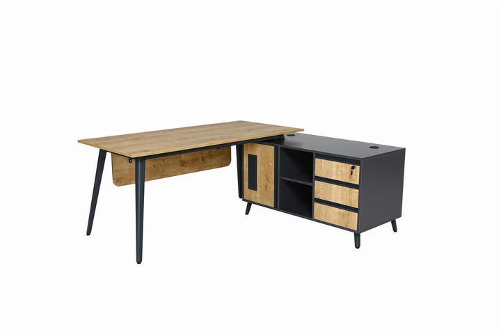 Schreibtisch Shift, 160 cm, inkl. Anbau rechts o. links montierbar, Saphir Eiche Dekor/Anthrazit