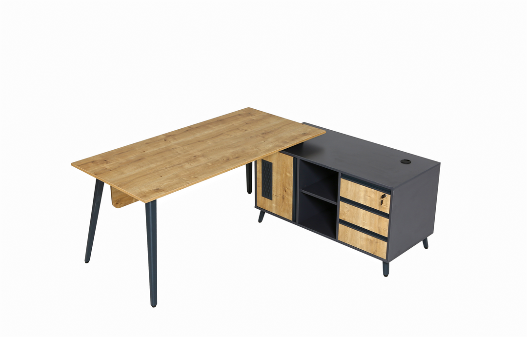 Schreibtisch Shift, 160 cm, inkl. Anbau rechts o. links montierbar, Saphir Eiche Dekor/Anthrazit