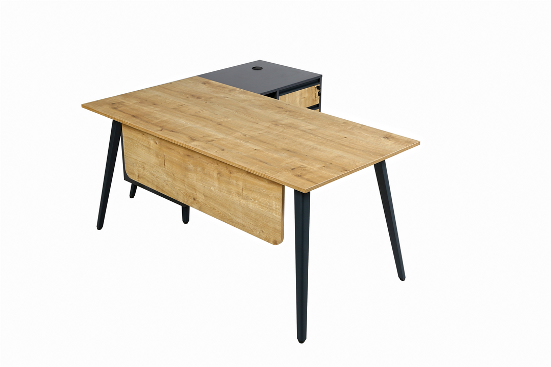 Schreibtisch Shift, 160 cm, inkl. Anbau rechts o. links montierbar, Saphir Eiche Dekor/Anthrazit