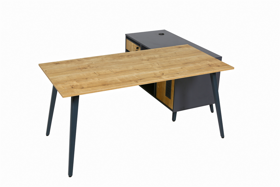 Schreibtisch Shift, 160 cm, inkl. Anbau rechts o. links montierbar, Saphir Eiche Dekor/Anthrazit