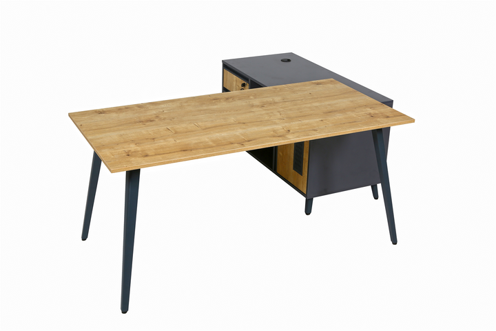 Schreibtisch Shift, 160 cm, inkl. Anbau rechts o. links montierbar, Saphir Eiche Dekor/Anthrazit