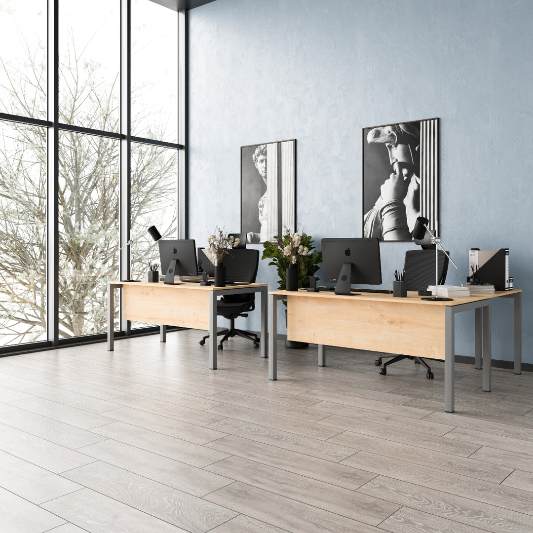 Schreibtisch Tetra, 180 cm, inkl. Anbau rechts o. links montierbar,Saphir Eiche Dekor/silber RAL 9006