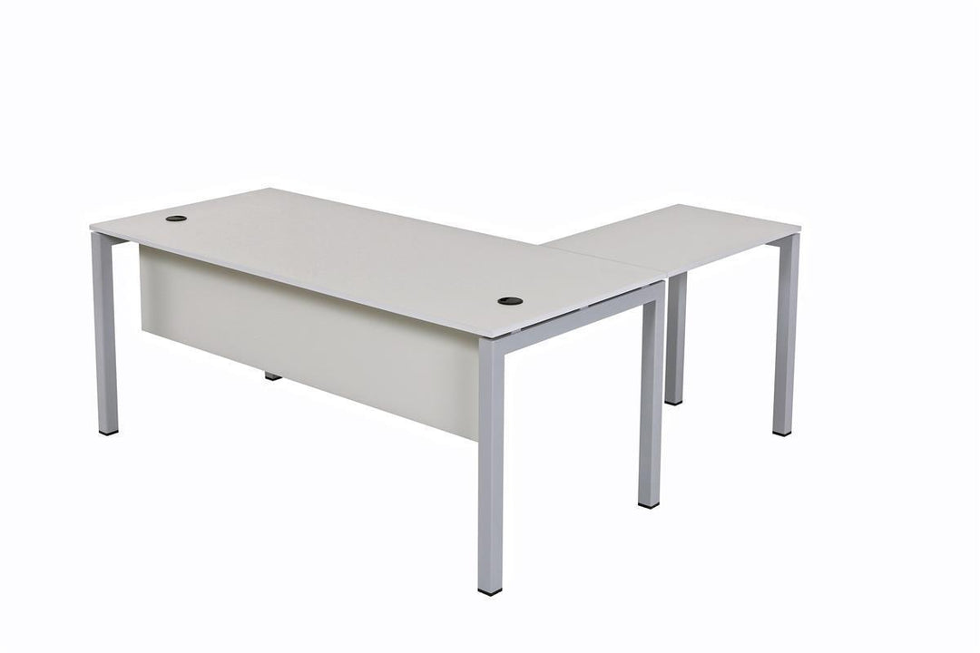 Schreibtisch Tetra, 180 cm, inkl. Anbau rechts o. links montierbar, grau Dekor/silber RAL 9006
