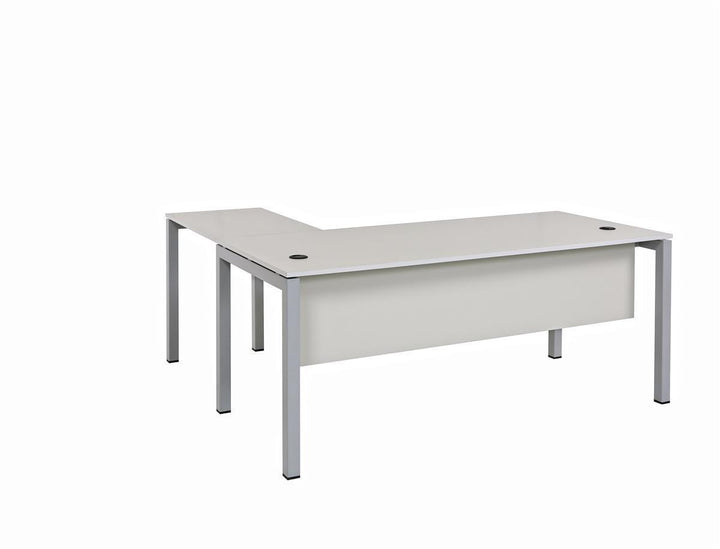 Schreibtisch Tetra, 160 cm, inkl. Anbau rechts o. links montierbar, grau Dekor/silber RAL 9006