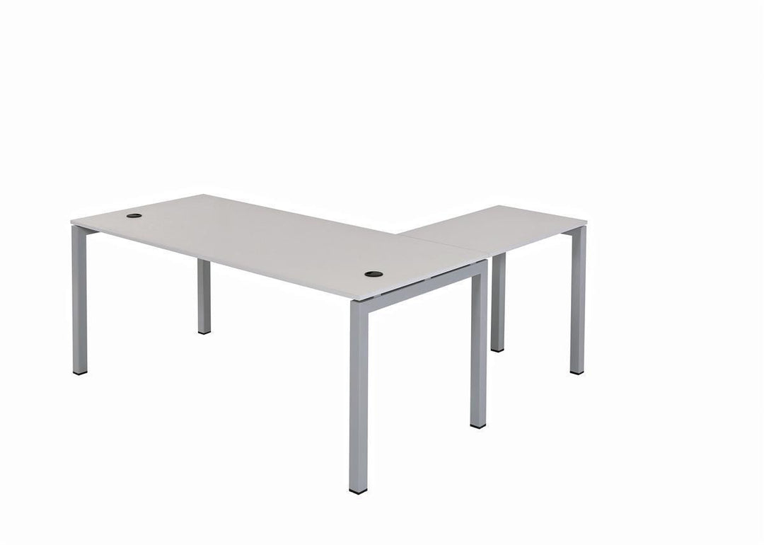Schreibtisch Tetra, 180 cm, inkl. Anbau rechts o. links montierbar, grau Dekor/silber RAL 9006