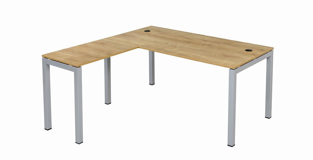 Schreibtisch Tetra, 180 cm, inkl. Anbau rechts o. links montierbar,Saphir Eiche Dekor/silber RAL 9006