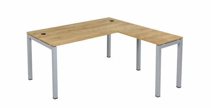 Schreibtisch Tetra, 160 cm, inkl. Anbau rechts o. links montierbar, Saphir Eiche Dekor/silber RAL 9006 inkl. Kabelkanal