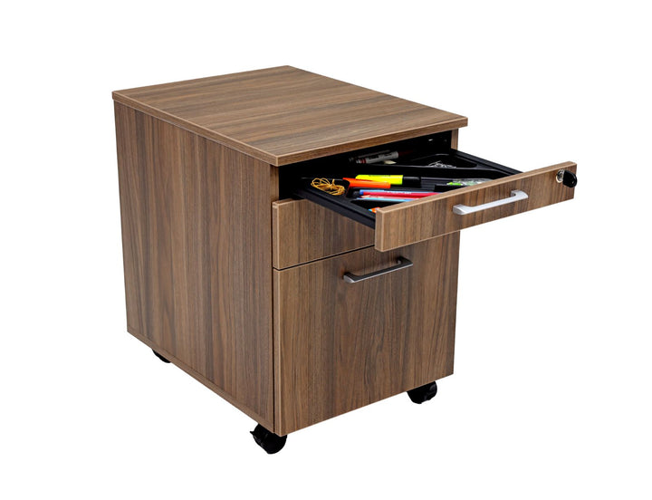 Rollcontainer, Schreibtischcontainer Holz, 3 Schübe, Nussbaum Dekor