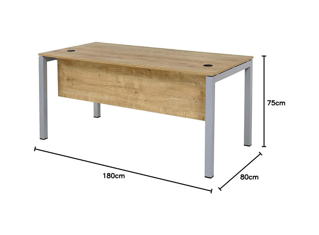 Schreibtisch Tetra, 180 x 80 x 75 cm, Saphir Eiche Dekor/silber RAL 9006