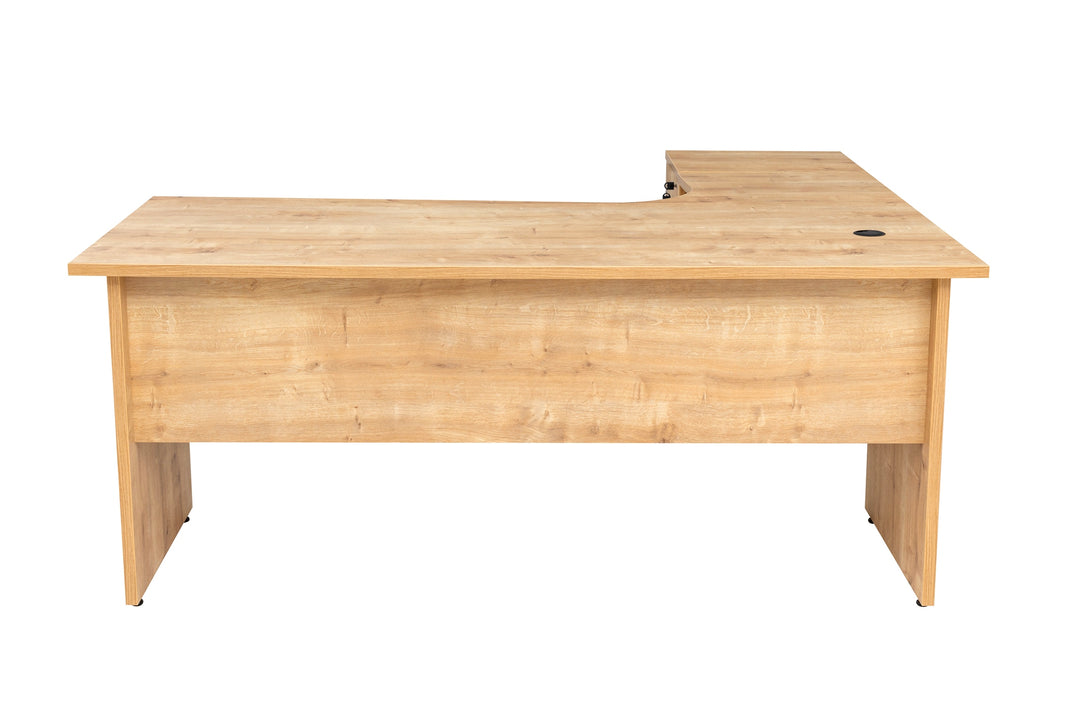 Winkelschreibtisch Dona, Holzfuss, Saphir Eiche Dekor, 180x120x74 cm,  inkl. Beistellcontainer, links gewinkelt