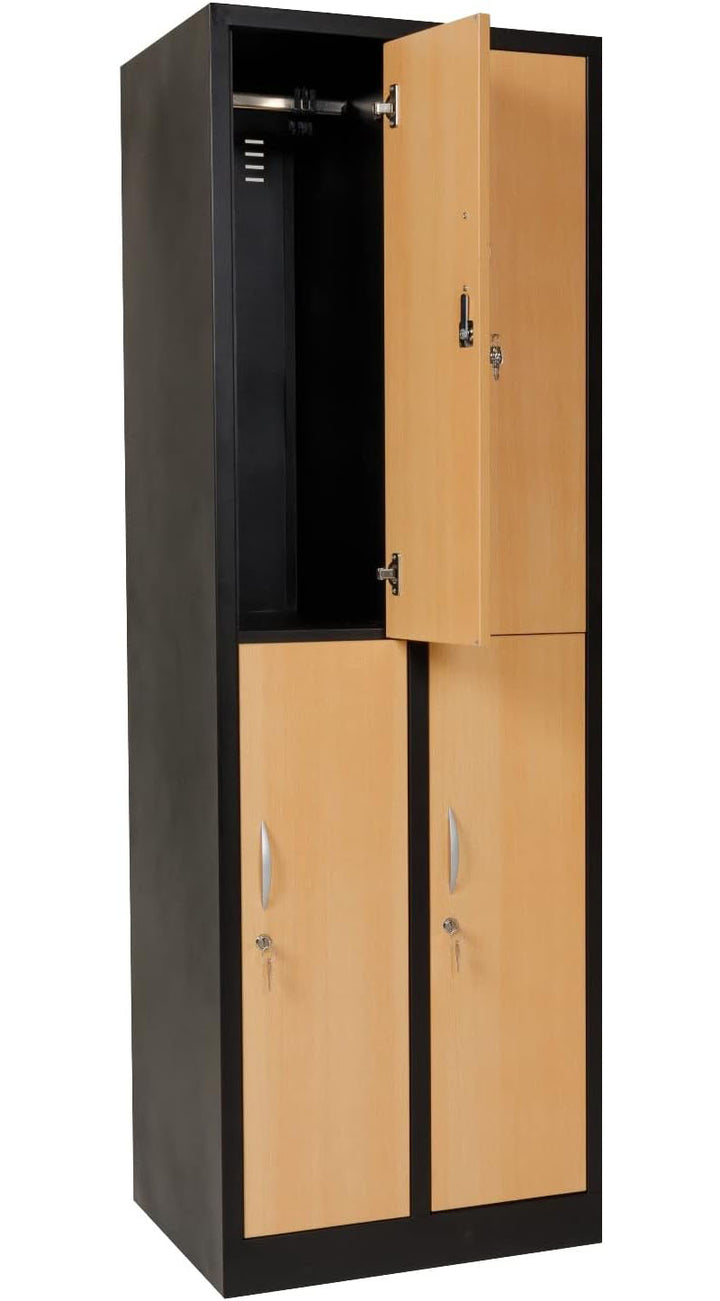 Furni24 Garderobenschrank Abteilbreite 30 cm halbe Türen, 180 cm x 60 cm x 50 cm / schwarz / Buche RAL 9005