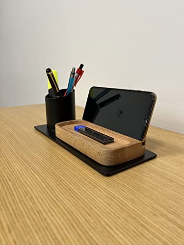 Desk Organizer Stifthalter, Telefonständer (10x10x25 cm, Schwarz)