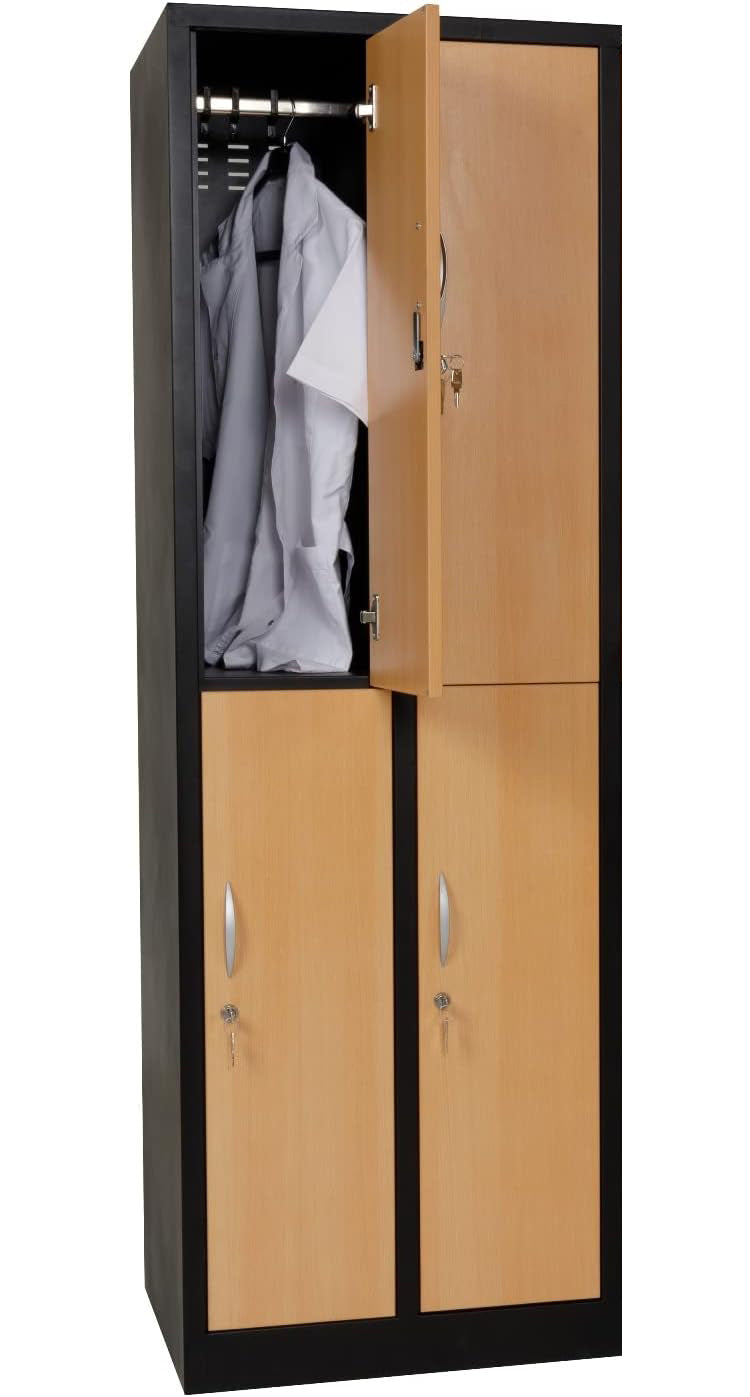 Furni24 Garderobenschrank Abteilbreite 30 cm halbe Türen, 180 cm x 60 cm x 50 cm / schwarz / Buche RAL 9005