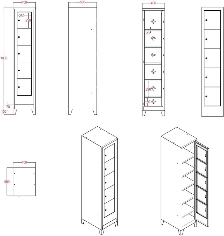 Wäscheverteilerschrank 5 türig Lichtgrau