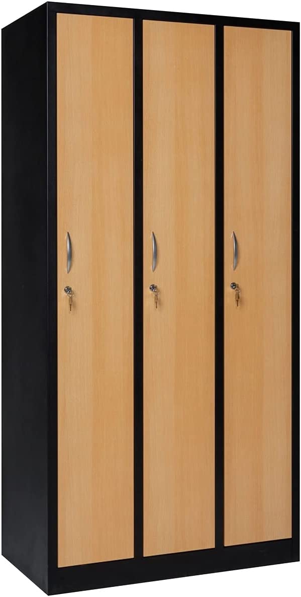 Garderobenschrank Abteilbreite 30 cm ganze Türen, 180 cm x 90 cm x 50 cm / grau RAL 7035