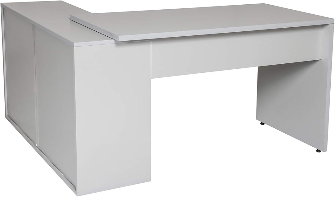 Furni24 Homeoffice Schreibtisch N-Home 120 x 120 x 60 cm grau o. buche, rechts o. links montierbar