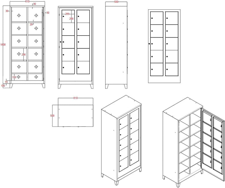 Wäscheverteilerschrank 10 türig Lichtgrau