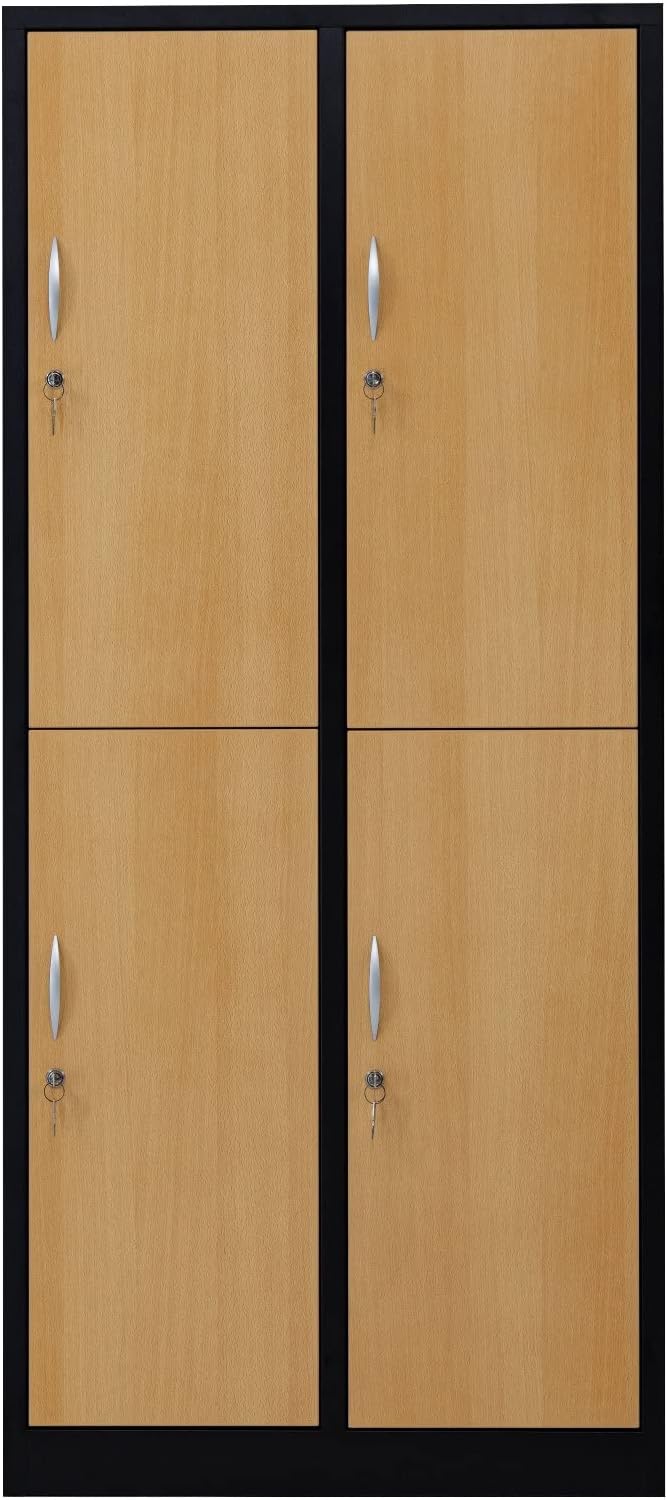 Garderobenschrank Abteilbreite 40 cm halbe Türen, 180 cm x 80 cm x 50 cm / schwarz / Buche RAL 9005