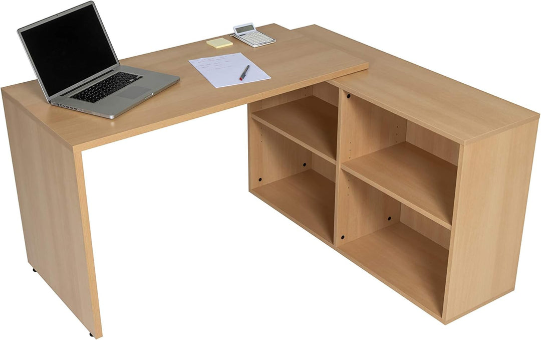 Furni24 Homeoffice Schreibtisch N-Home 120 x 120 x 60 cm grau o. buche, rechts o. links montierbar