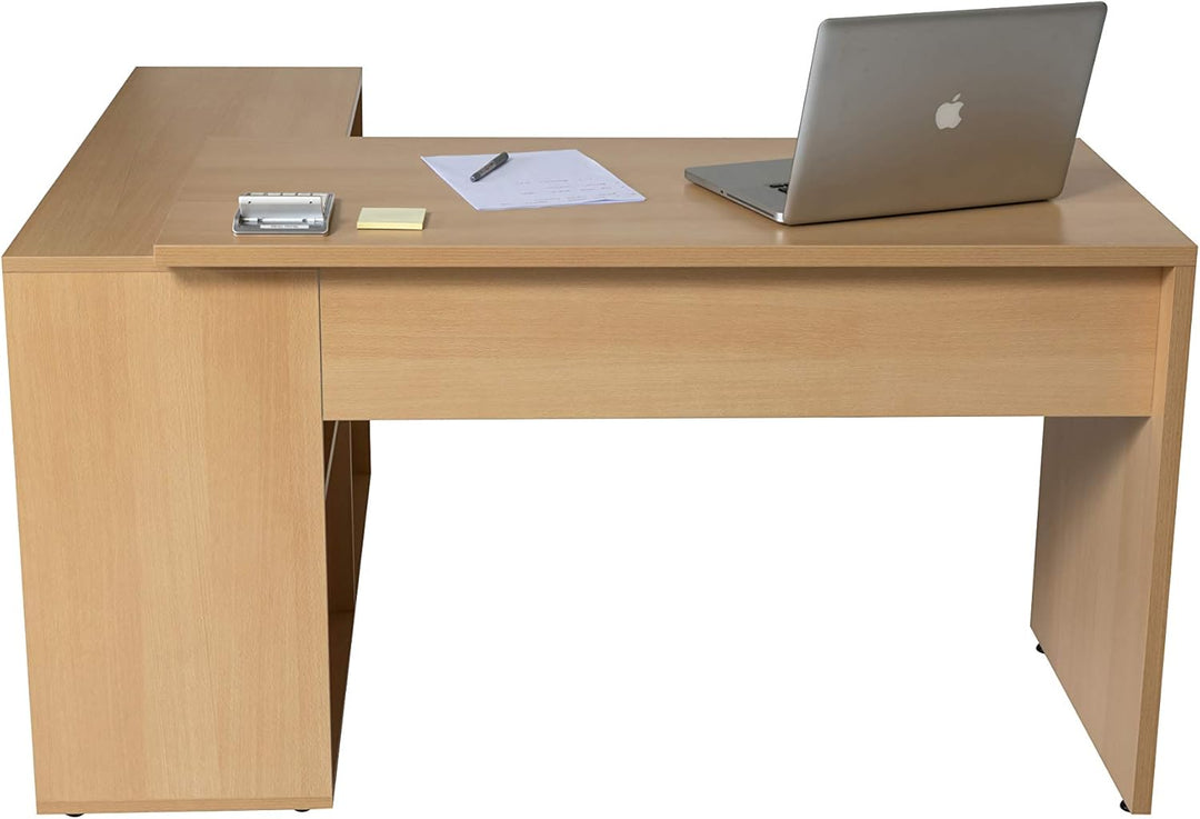 Furni24 Homeoffice Schreibtisch N-Home 120 x 120 x 60 cm grau o. buche, rechts o. links montierbar