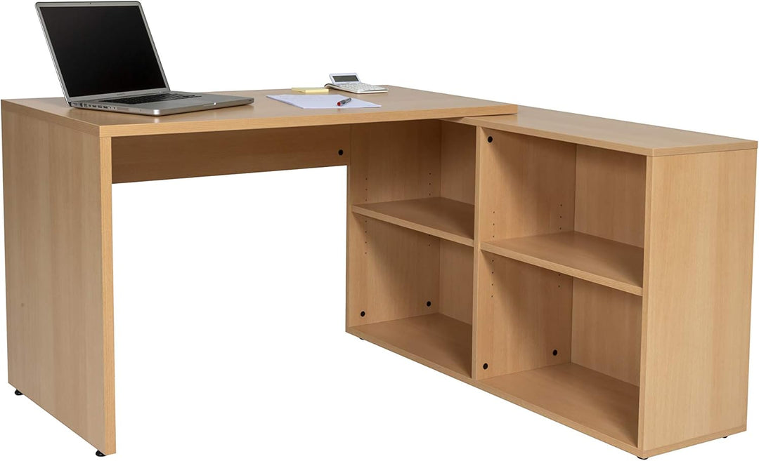 Furni24 Homeoffice Schreibtisch N-Home 120 x 120 x 60 cm grau o. buche, rechts o. links montierbar