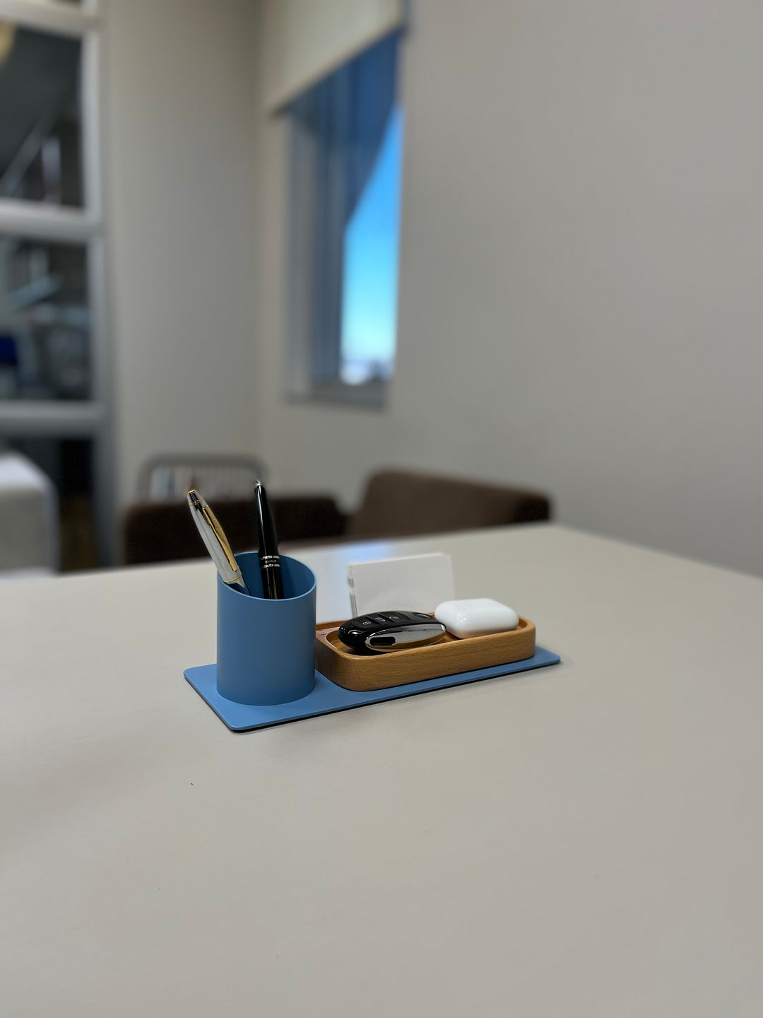 Desk Organizer Stifthalter, Telefonständer (10x10x25 cm, Blau)