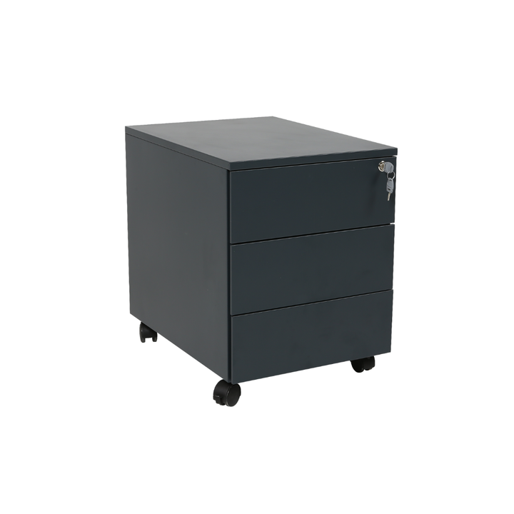 Furni24 Rollcontainer, Senkkasten aus Metall mit Holzplatte, Metallschrank, mobiler Aktenschrank, Druckertisch, abschließbar, 3 Schubladen, Unterschrank, vormontiert, Büro, Homeoffice, 43x59x57cm, anthrazit