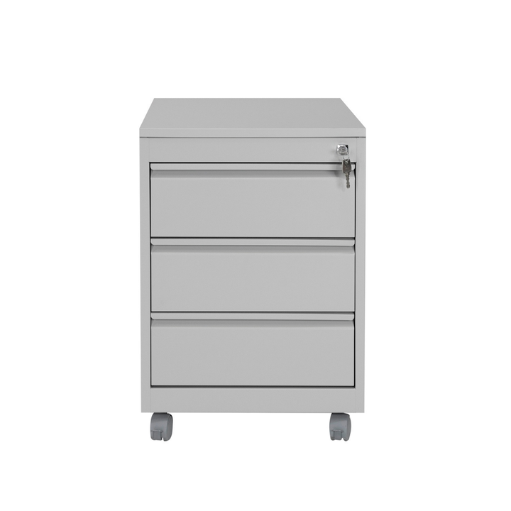 Furni24 Rollcontainer Metall, Mobiler Aktenschrank Büroschrank mit 3 Schubladen Bürocontainer, abschließbares und verstellbares Hängeregister, vormontiert, Büro, Home Office Grau RAL 7035