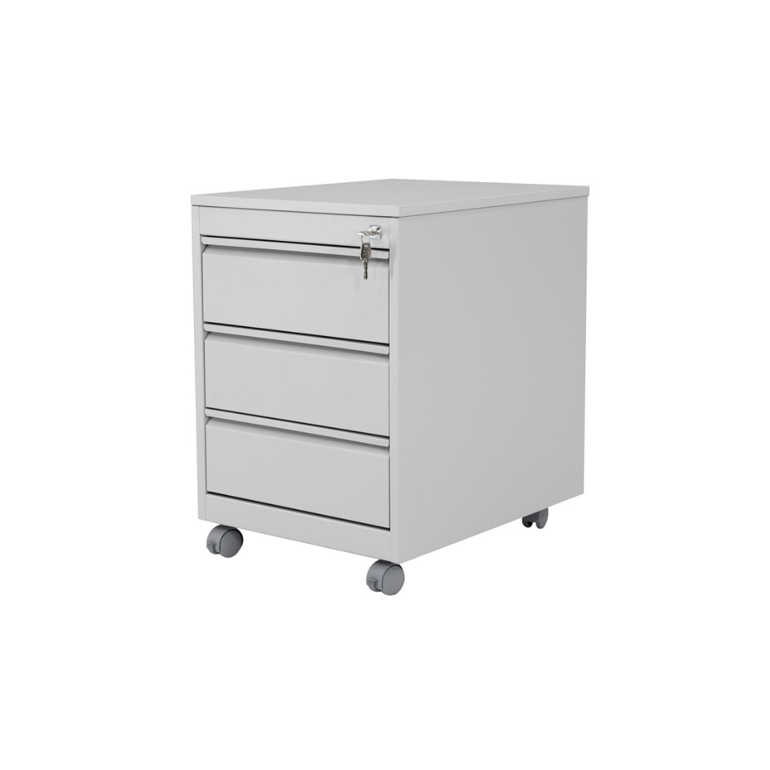 Furni24 Rollcontainer Metall, Mobiler Aktenschrank Büroschrank mit 3 Schubladen Bürocontainer, abschließbares und verstellbares Hängeregister, vormontiert, Büro, Home Office Grau RAL 7035