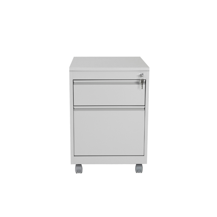 Furni24 Rollcontainer Metall, Mobiler Aktenschrank Büroschrank mit 2 Schubladen Bürocontainer, abschließbares und verstellbares Hängeregister, vormontiert, Büro, Home Office Grau RAL 7035