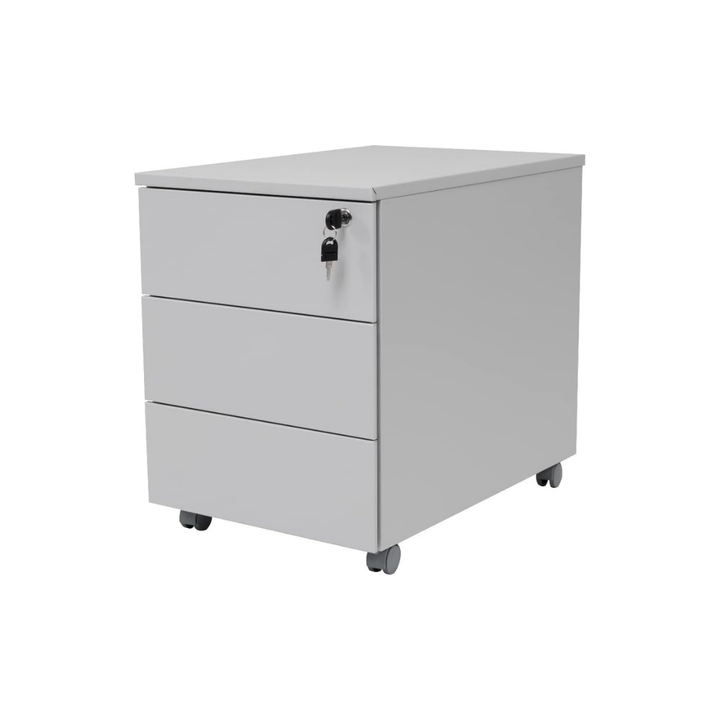 Furni24 Rollcontainer, alles aus Metall, Metallschrank, mobiler Aktenschrank, Druckertisch, abschließbar, 3 Schubladen, Unterschrank, vormontiert, Büro, Homeoffice, 43x59x57cm, grau