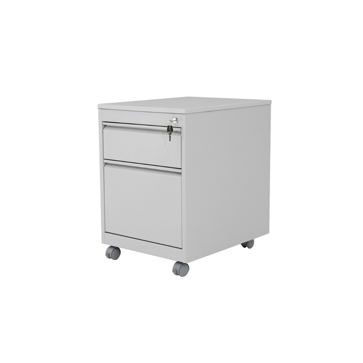 Furni24 Rollcontainer Metall, Mobiler Aktenschrank Büroschrank mit 2 Schubladen Bürocontainer, abschließbares und verstellbares Hängeregister, vormontiert, Büro, Home Office Grau RAL 7035