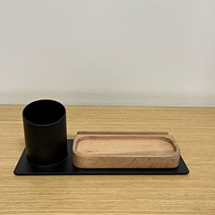 Desk Organizer Stifthalter, Telefonständer (10x10x25 cm, Schwarz)