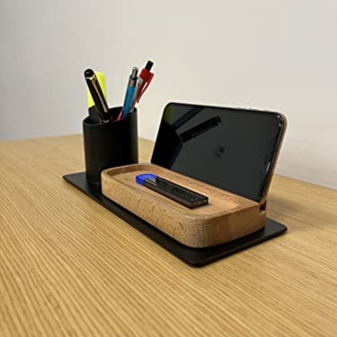 Desk Organizer Stifthalter, Telefonständer (10x10x25 cm, Schwarz)