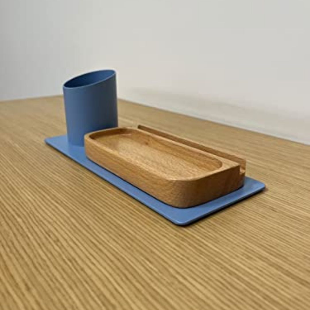 Desk Organizer Stifthalter, Telefonständer (10x10x25 cm, Blau)