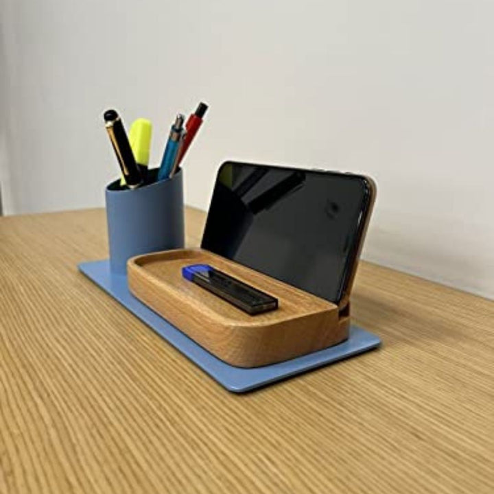 Desk Organizer Stifthalter, Telefonständer (10x10x25 cm, Blau)