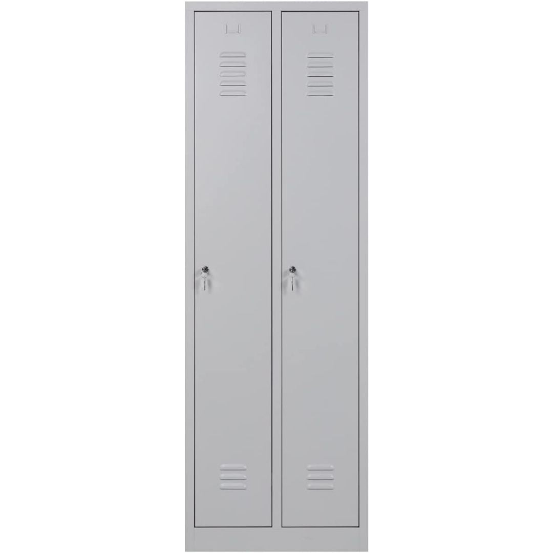 Garderobenschrank Abteilbreite 30 cm ganze Türen, 180 cm x 90 cm x 50 cm / grau RAL 7035